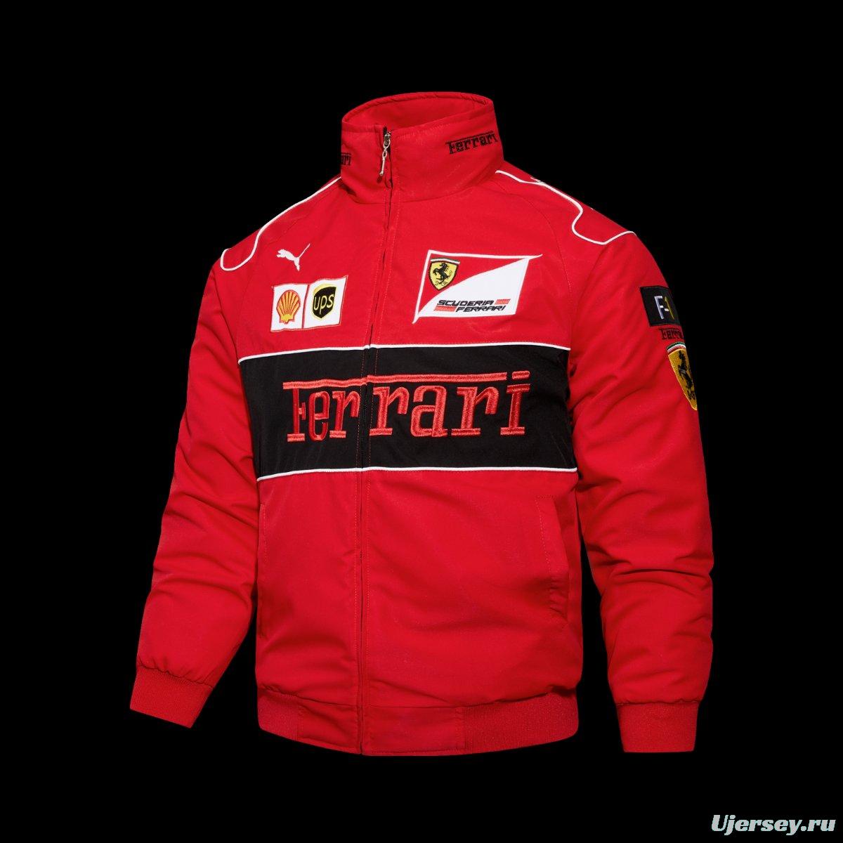 2026 Scuderia Ferrari F1 Team Red Racing Jacket with Black Stripe and Shell UPS Sponsor Logos
