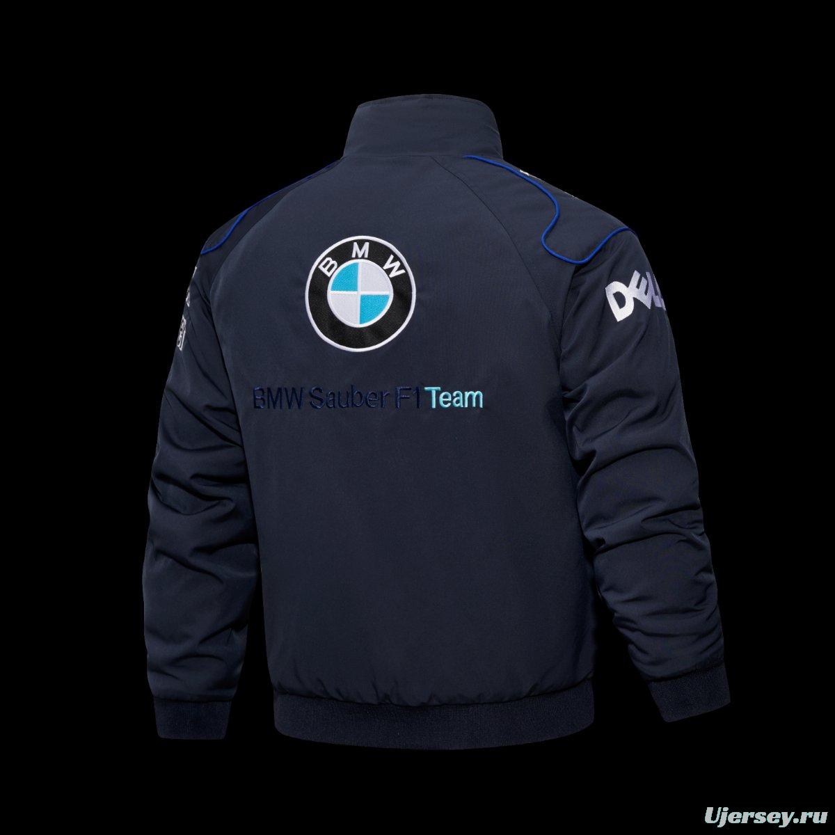 2026 F1 BMW M Power Petronas Navy Blue Motorsport Racing Jacket with Embroidered Logo Patches