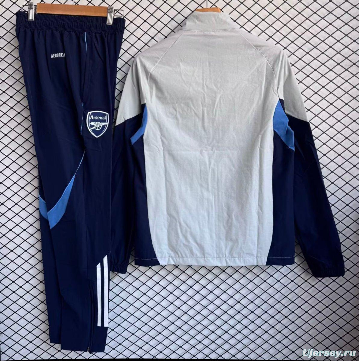 25/26 Arsenal White with Navy Blue Full zipper Jacket Tracksuit+ long pants