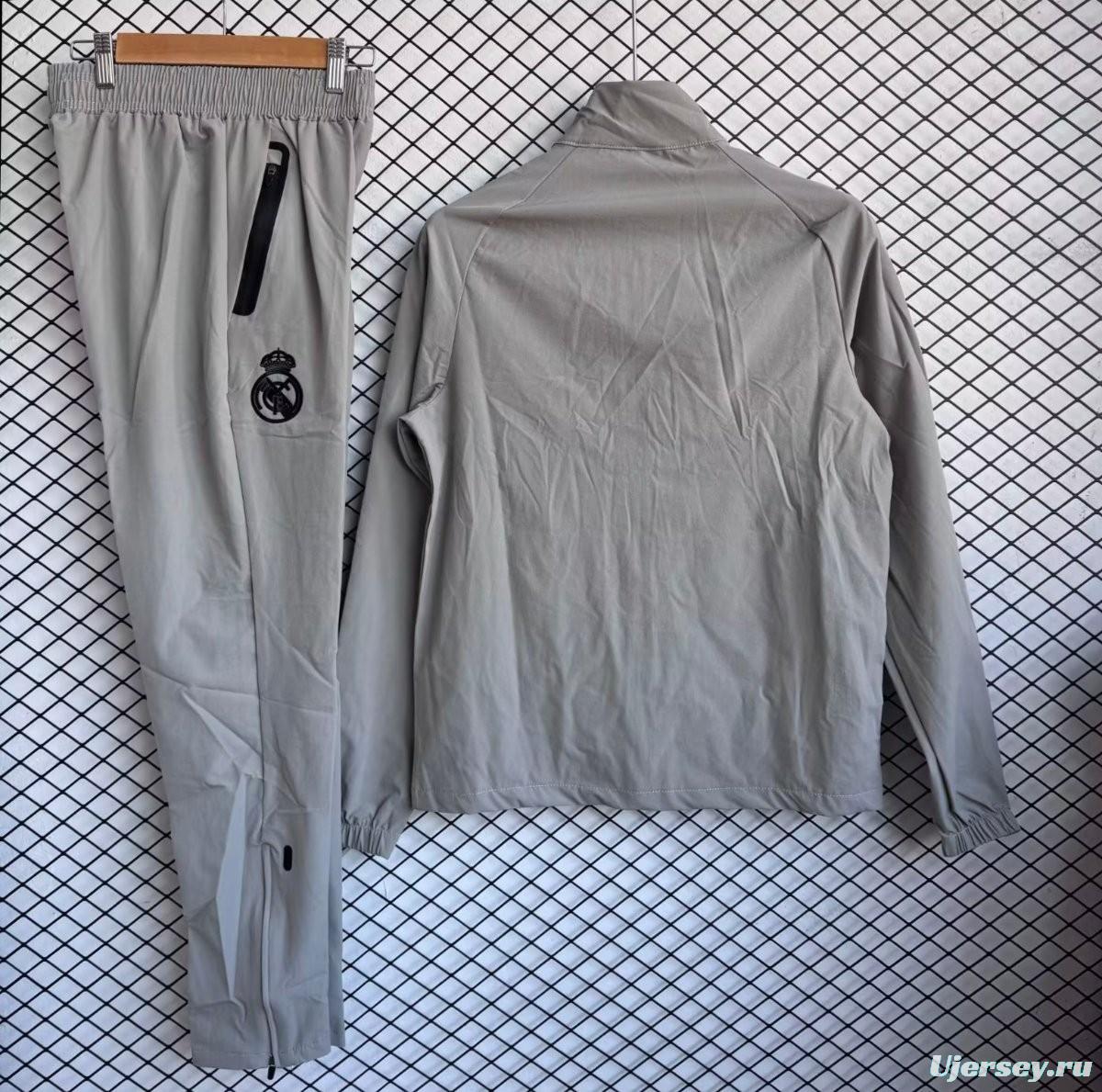 25/26 Real Madrid Grey with Black Full zipper Jacket Tracksuit+ long pants