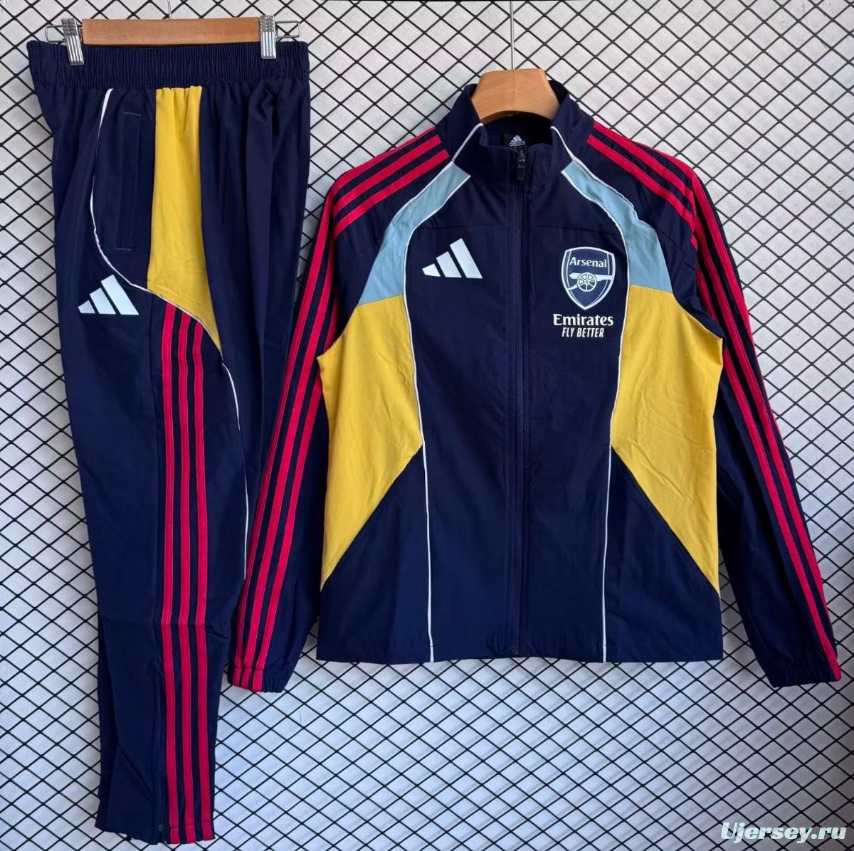 25/26 Arsenal Navy Blue with Red Full zipper Jacket Tracksuit+ long pants