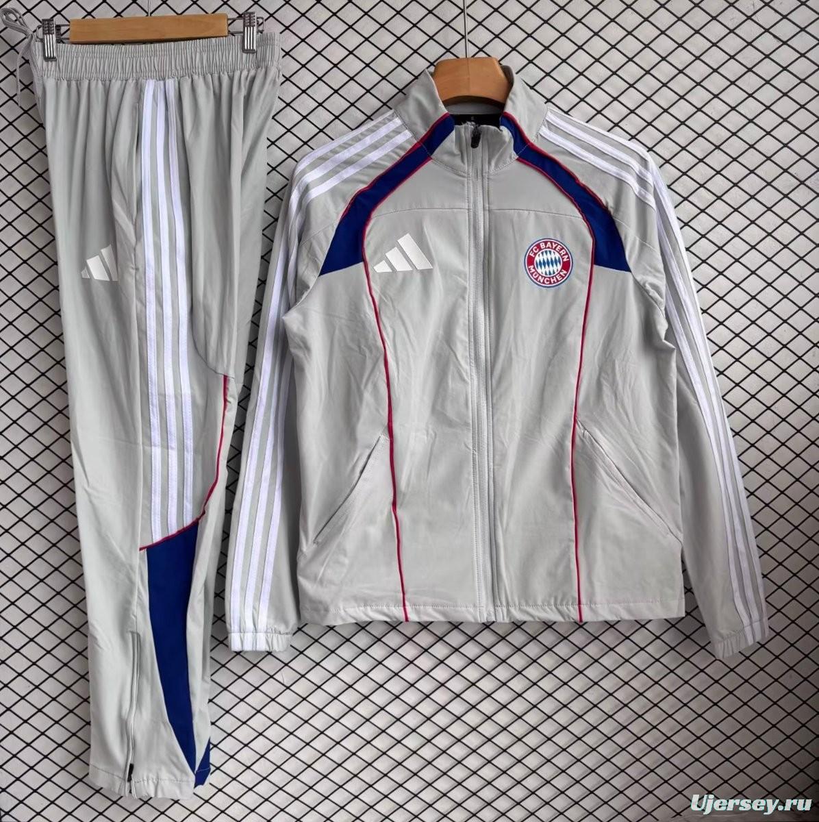 25/26 Bayern Munich Grey with Red Full zipper Jacket Tracksuit+ long pants