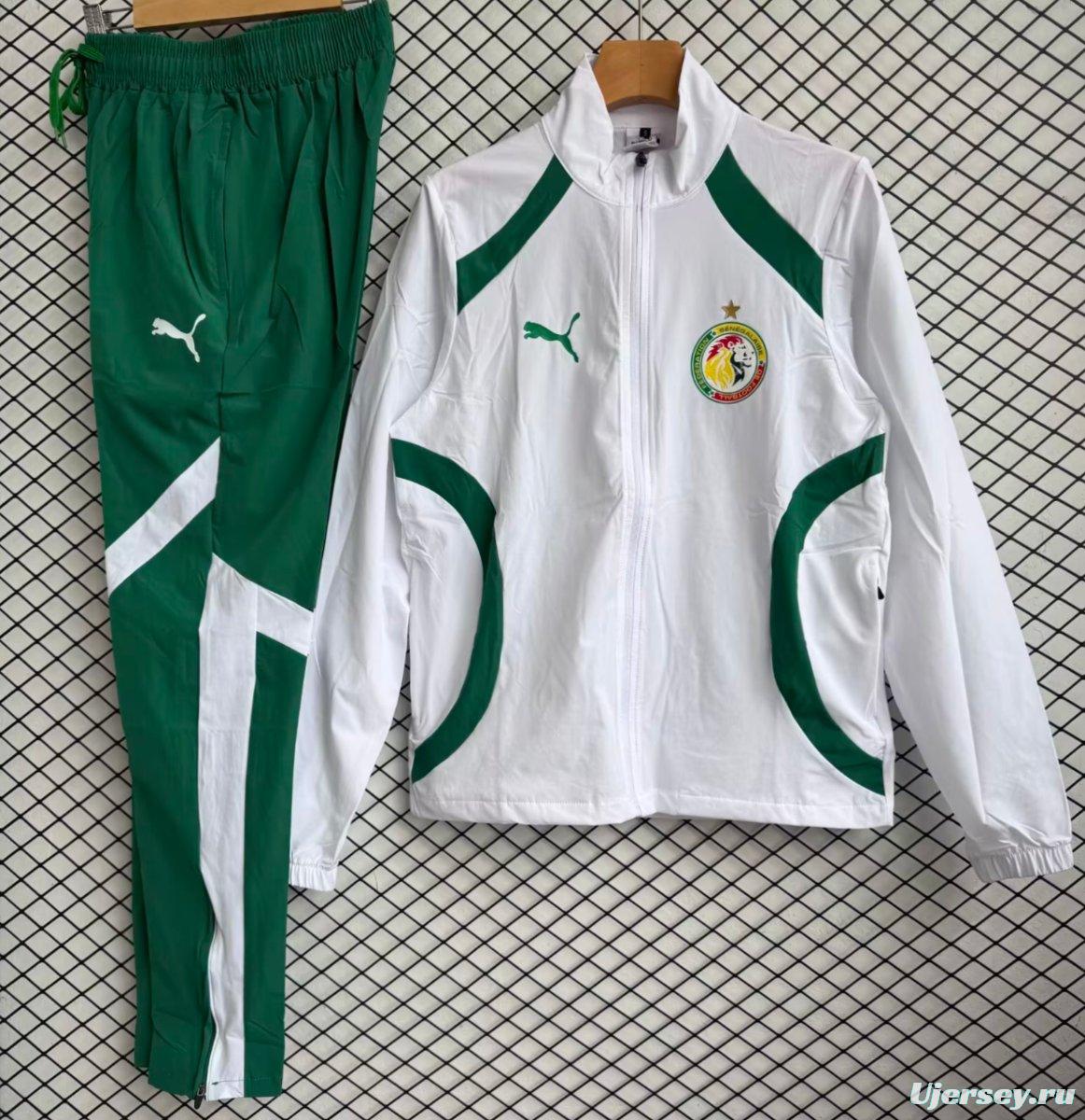 25/26 Senegal National Team White with Green Full zipper Jacket Tracksuit+ long pants