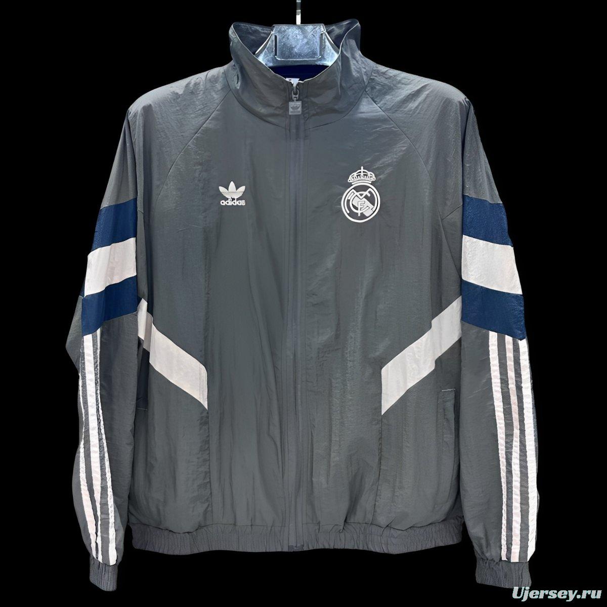 25/26 Real Madrid Grey Full Zipper Windbreaker