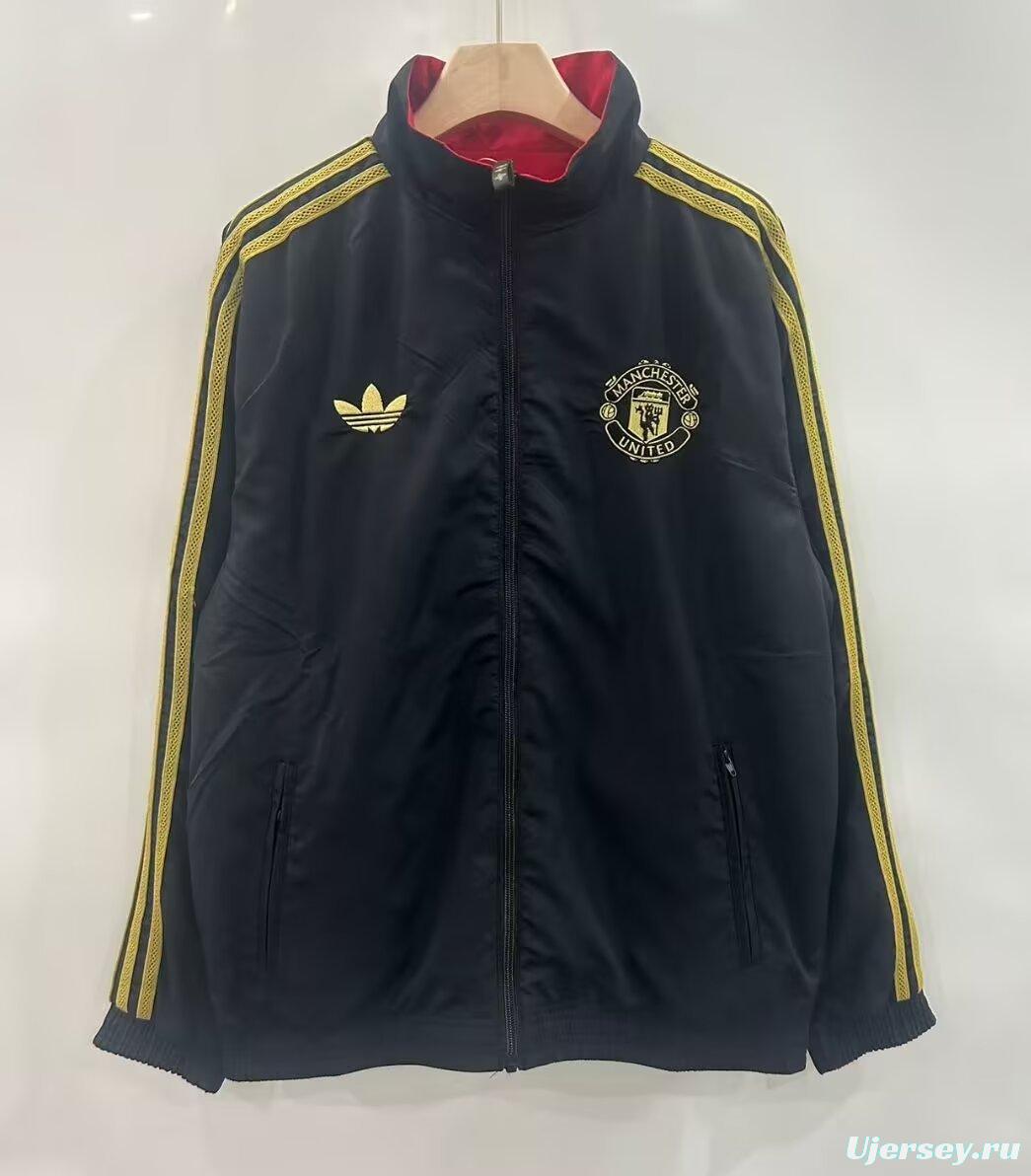 25/26 Manchester United Red/Black Reversible Full Zipper Windbreaker