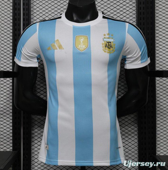 Player Version 2027 Argentina Home White & Light Blue Stripes with FIFA World Cup Champion Badge Jersey