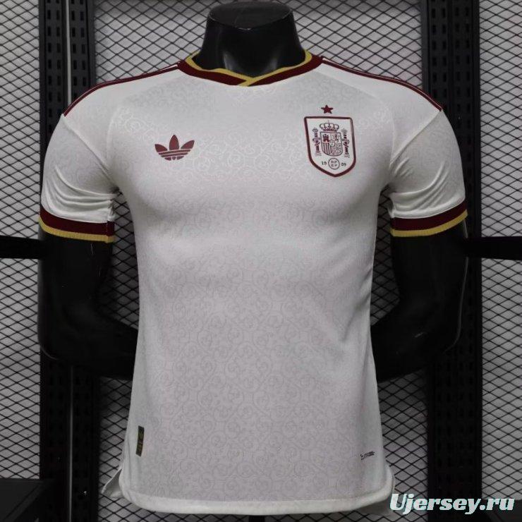 Player Version 2026 Spain  White with Burgundy & Gold Detail Away Jersey