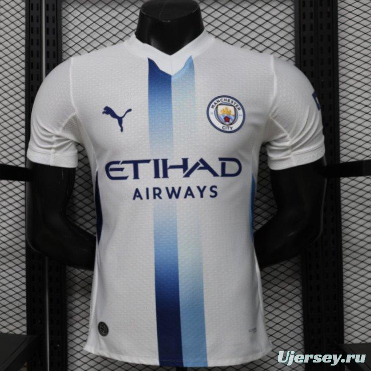 Player Version 26/27 Manchester City White with Blue Stripe Away Jersey