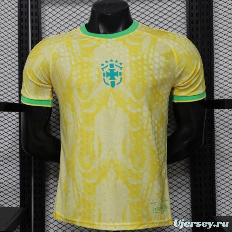 Player Version 2026 Brazil  Yellow with Abstract Feather Pattern Home Jersey