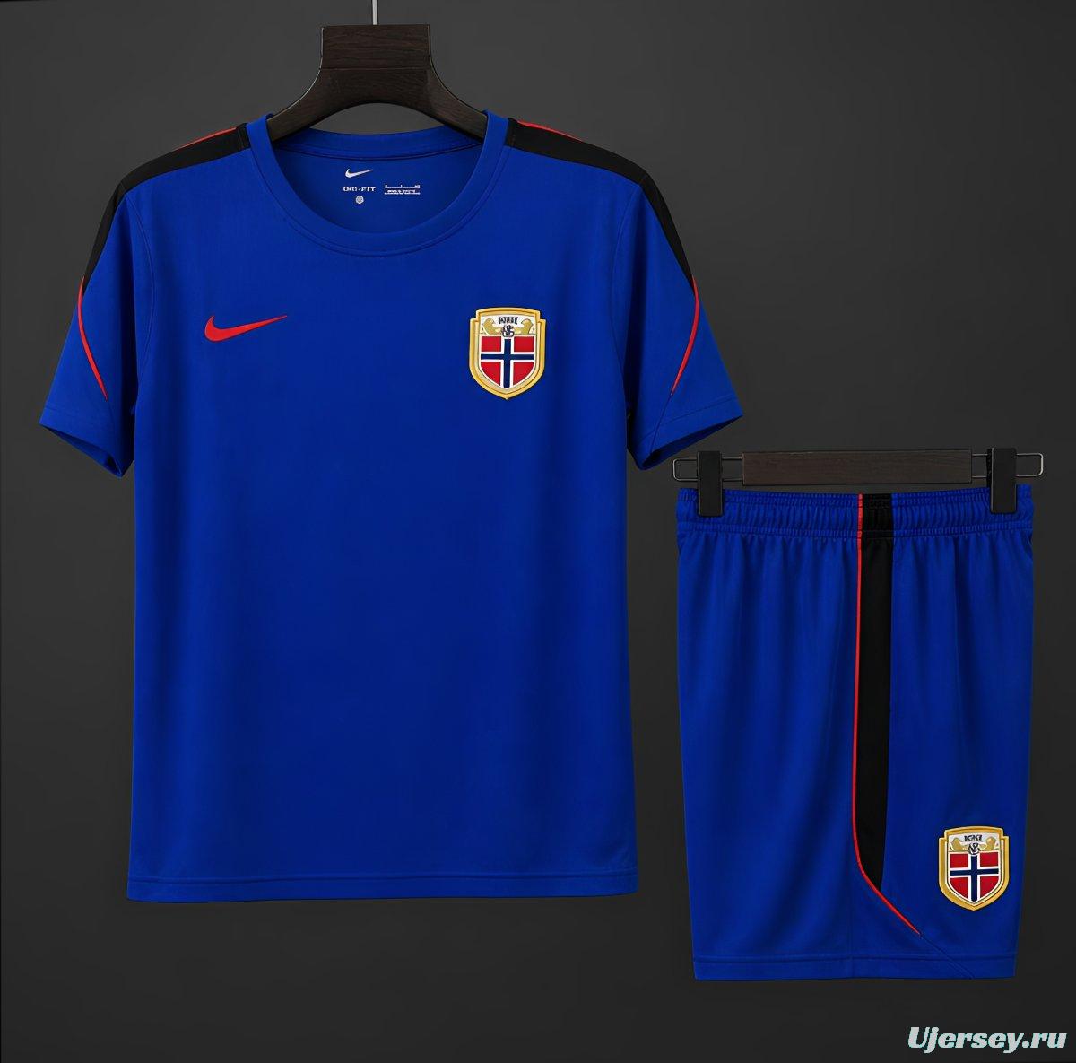 2026 Norway Away Training Blue/Red Jersey + Shorts Set