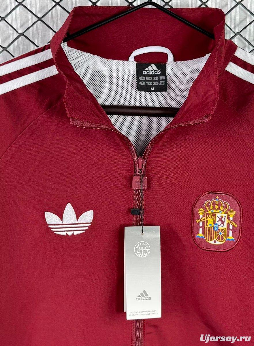 2026 Spain Burgundy Red Full Zipper Windbreaker