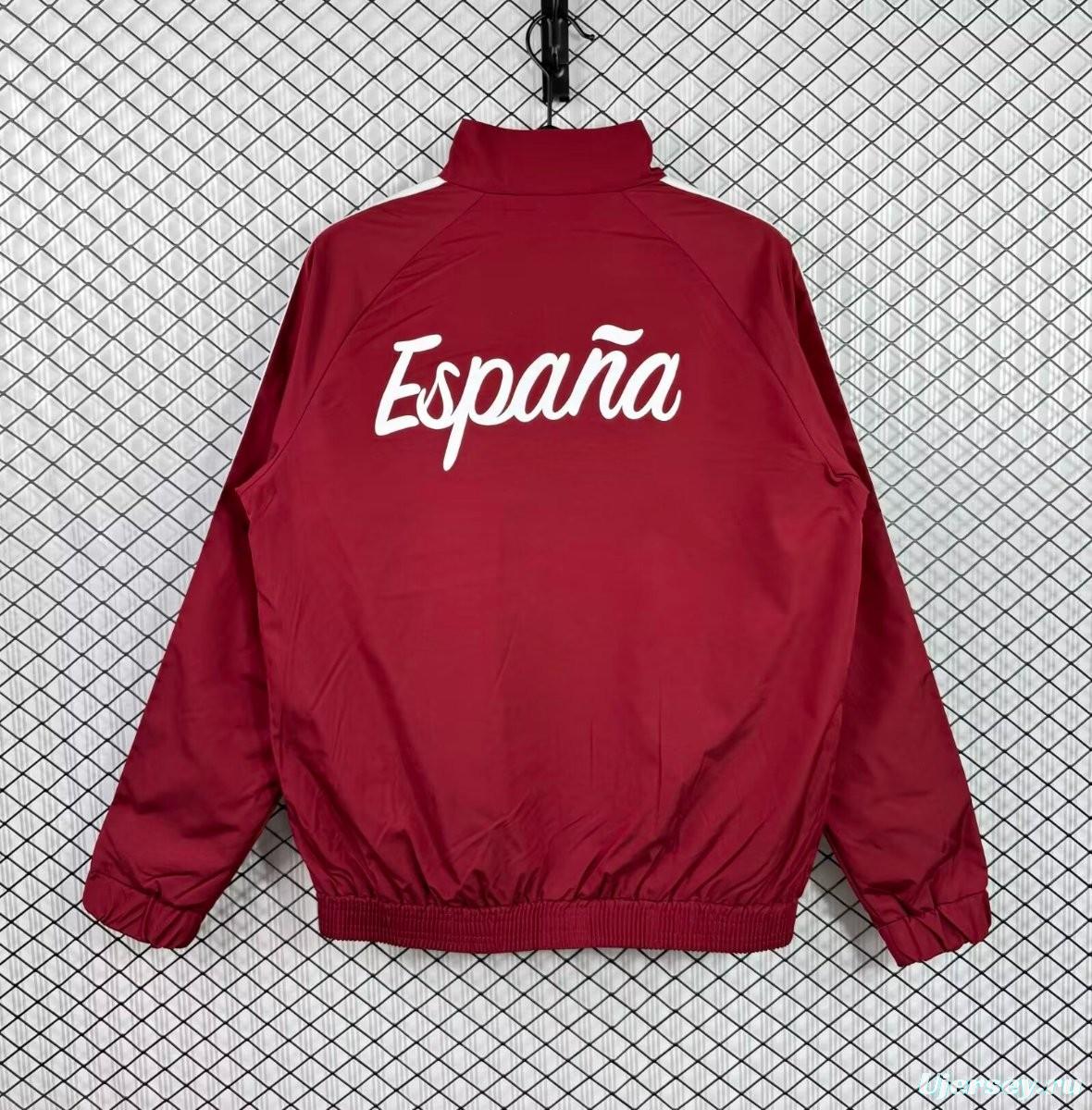 2026 Spain Burgundy Red Full Zipper Windbreaker