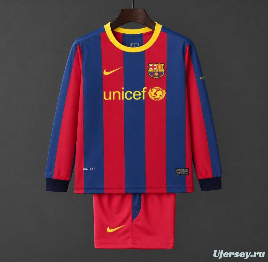 Retro Kids 10/11 Barcelona Red Blue Home Long Sleeve Jersey