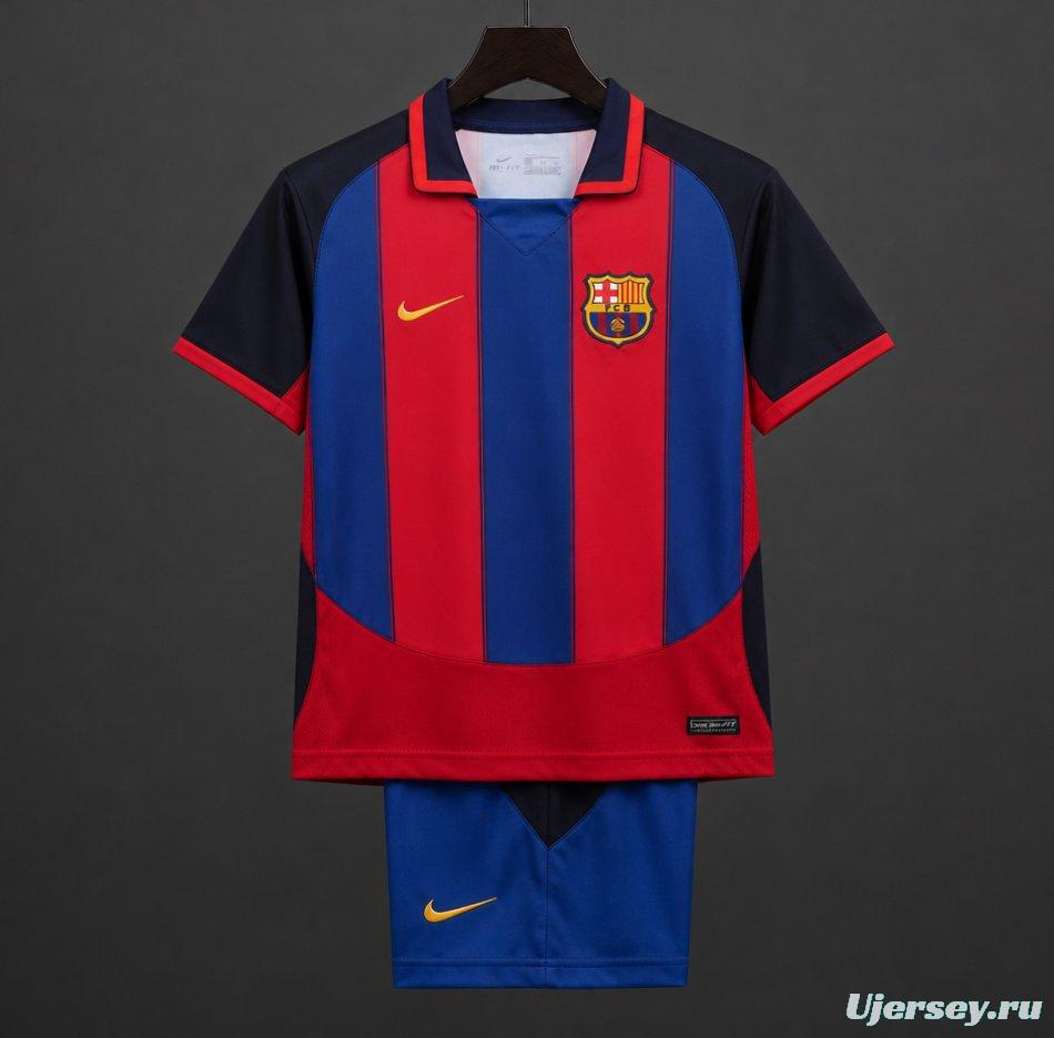 Retro Kids 03/04 Barcelona Red Blue Home Jersey