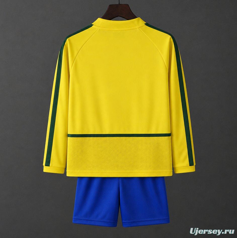 Retro Kids 2002 Brazil Home Long Sleeve Jersey