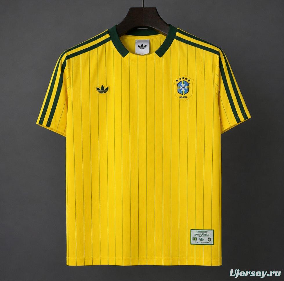 2026 Adidas Originals Brazil Vintage Pinstripe Yellow Jersey