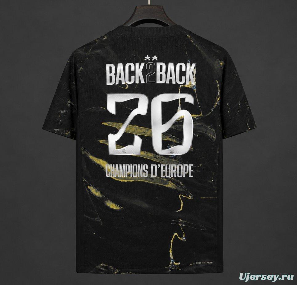 2 Stars 25/26 PSG × Jordan Brand Third Black Jersey With Champions of Europe 2026 Printing