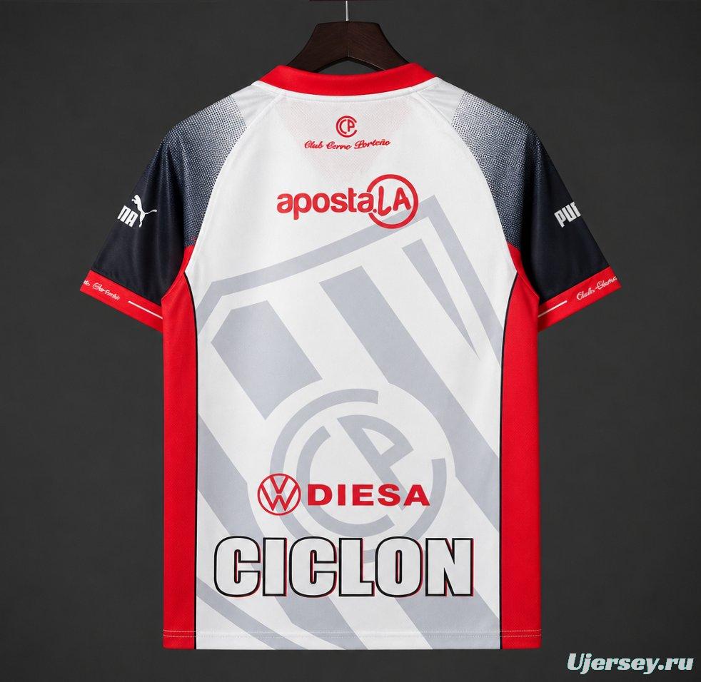 2026/27 Cerro Porteño White with Navy Blue Sleeve Away Jersey
