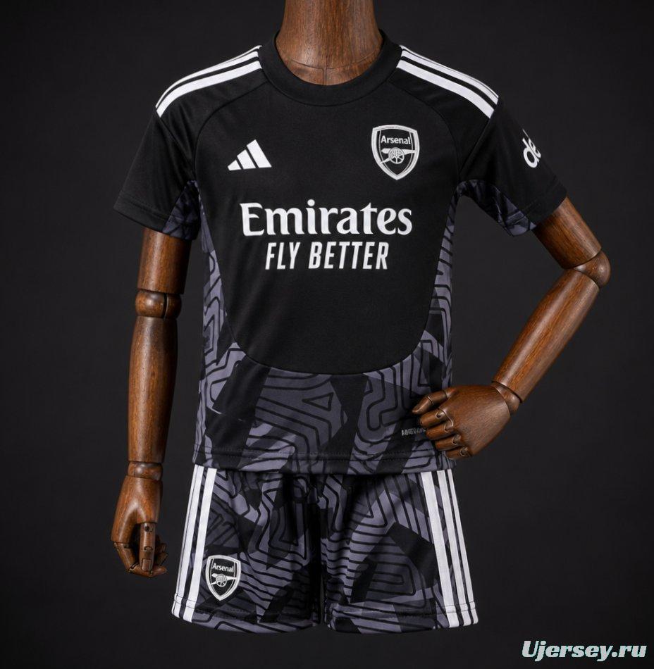 26/27 Kids Arsenal Black with Dark Grey Geometric Contour Pattern Goalkeeper Jersey Set