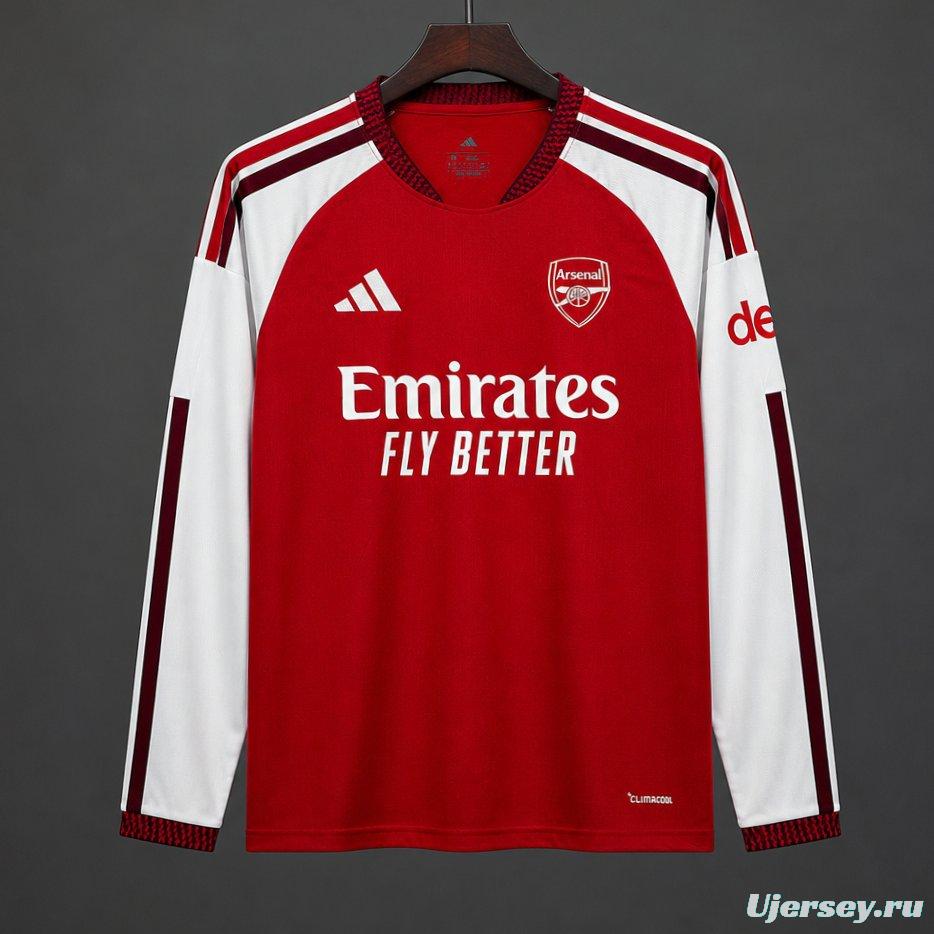 26/27 Arsenal Red with White Long Sleeve Home Jersey