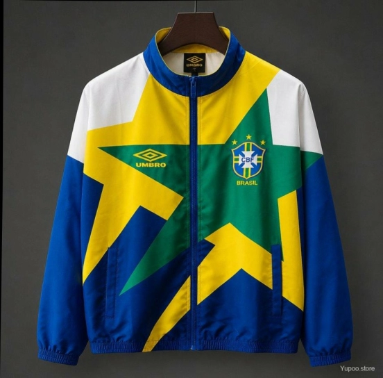 Retro 93/94 Brazil Yellow & Green & Blue Star Pattern Windbreaker Jacket