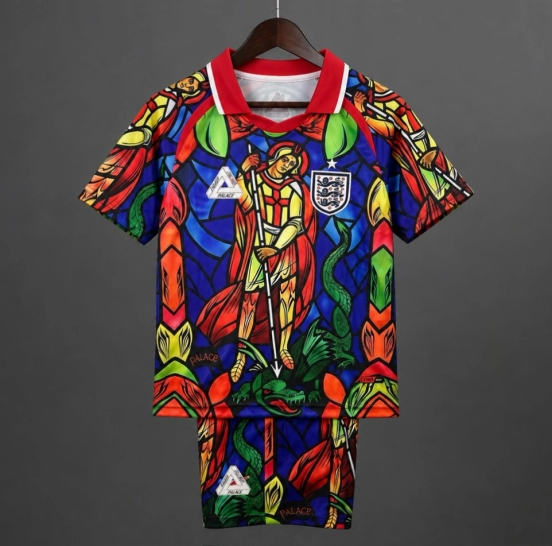 2026 Kids England x Palace Skateboards St. George Dragon Stained-glass Red  Jersey