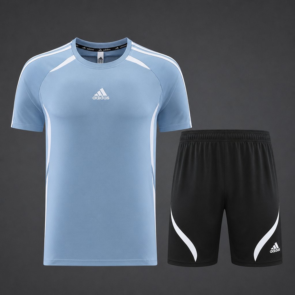 26/27 Adidas 16 Blue Grey Short Sleeve+Soccer Shorts